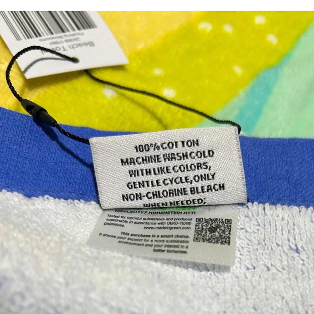 Vera Bradley Beach Towel Floating Blossoms Cotton Blue Green Stripe‎ Lemon NEW
